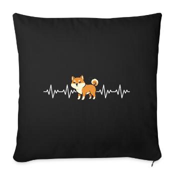 Shiba Inu ECG Battement de cœur - Housse de coussin décorative 45 x 45 cm - noir - Devant