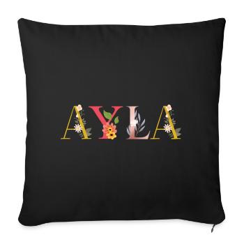 AYLA name decorated with flowers - Sofa pillowcase 17,3'' x 17,3'' (45 x 45 cm) - black - Front