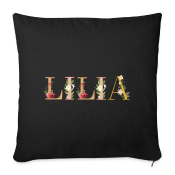 Le prénom LILIA décoré de fleurs - Housse de coussin décorative 45 x 45 cm - noir - Devant