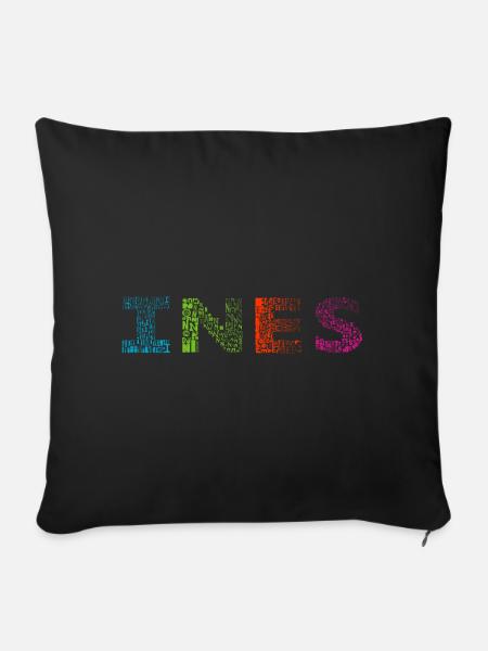Ines Nom de la lettre - Housse de coussin décorative 45 x 45 cm - noir