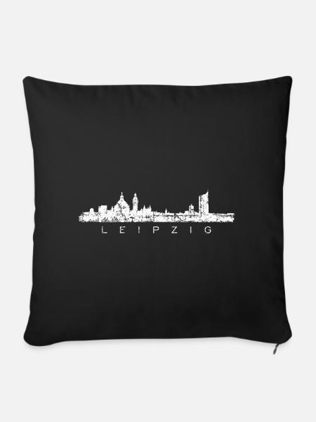 Leipzig Skyline Panorama (Vintage/Weiß) - Sofakissenbezug 45 x 45 cm - Schwarz