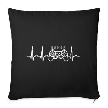 ECG - Courbe cardiaque - Pouls - Gamer - Contrôleur - Housse de coussin décorative 45 x 45 cm - noir - Devant