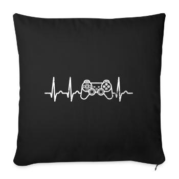 ECG - Courbe cardiaque - Pouls - Gamer - Contrôleur - Housse de coussin décorative 45 x 45 cm - noir - Devant