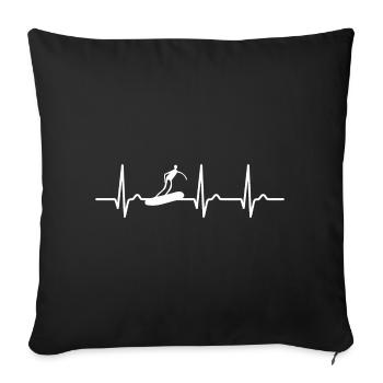 Courbe ECG - courbe cardiaque - surf - surfeur - Housse de coussin décorative 45 x 45 cm - noir - Devant