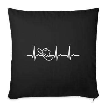 Courbe ECG - Courbe cardiaque - Cowboy - Chapeau de cowboy - Housse de coussin décorative 45 x 45 cm - noir - Devant