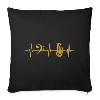 tuba, battement de cœur, clé de basse, tuba, musicien de cuivres - Housse de coussin décorative 45 x 45 cm - noir - Devant