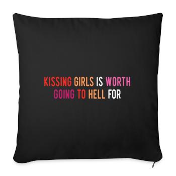 Mois de la fierté LGBT - Embrasser les filles. Couple de lesbiennes - Housse de coussin décorative 45 x 45 cm - noir - Devant