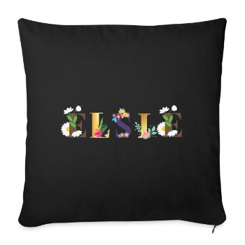 ELSIE Namenskunst mit bestickten Blumen - Sofakissenbezug 45 x 45 cm - Schwarz - Vorne