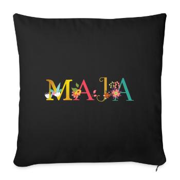 MAJA name decorated with flowers - Sofa pillowcase 17,3'' x 17,3'' (45 x 45 cm) - black - Front