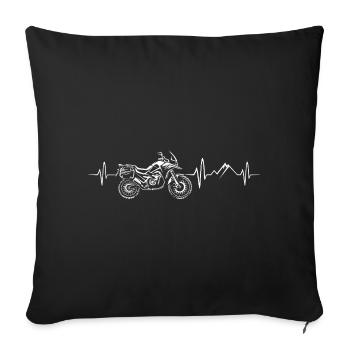 Moto, moto, battements de cœur et montagnes - Symbole du motard - Housse de coussin décorative 45 x 45 cm - noir - Devant