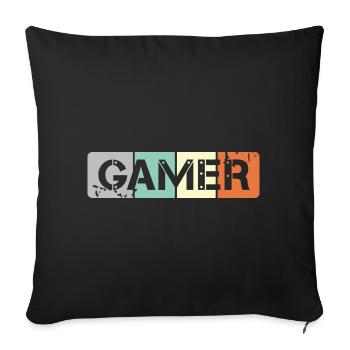 retro gamer shield gaming team icon vintage - Sofa pillowcase 17,3'' x 17,3'' (45 x 45 cm) - black - Front