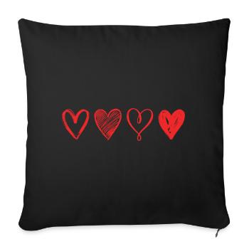 Sketched Red Hearts – Minimalist Design - Sofa pillowcase 17,3'' x 17,3'' (45 x 45 cm) - black - Front