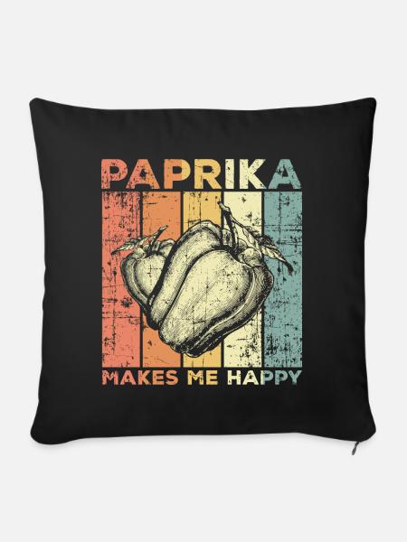 Retro Gemüse Paprika - Sofakissenbezug 45 x 45 cm - Schwarz