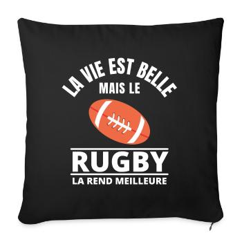 rugby, rugby sport, rugby humour - Housse de coussin décorative 45 x 45 cm - noir - Devant