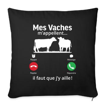 mes vaches m'appellent il faut que j'y aille! - Housse de coussin décorative 45 x 45 cm - noir - Devant