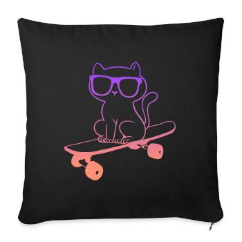 Skateboarding Skater Katze Skateboard - Sofakissenbezug 45 x 45 cm - Schwarz - Vorne
