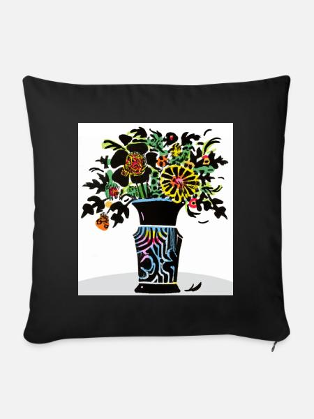 bunter Blumenstrauß - Sofakissenbezug 45 x 45 cm - Schwarz