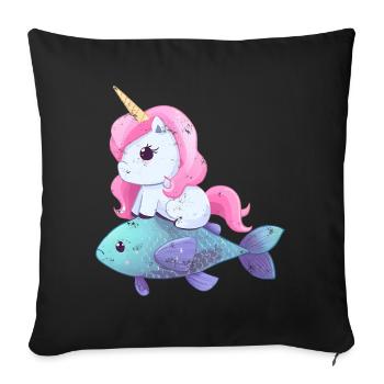La licorne monte sur le poisson - Housse de coussin décorative 45 x 45 cm - noir - Devant