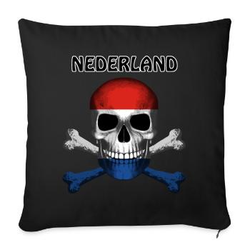 Crâne Jolly Roger Pirate Flag Nederland R6Z - Housse de coussin décorative 45 x 45 cm - noir - Devant