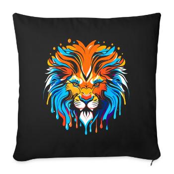 Tête de lion, coloré, signe du zodiaque - Housse de coussin décorative 45 x 45 cm - noir - Devant