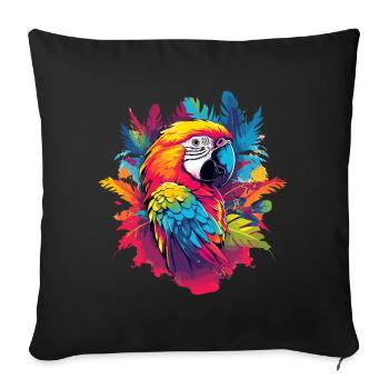Colorful parrot with palm trees - Sofa pillowcase 17,3'' x 17,3'' (45 x 45 cm) - black - Front