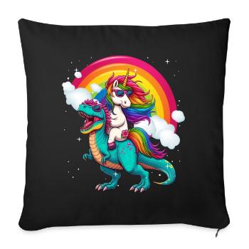Licorne équitation dinosaure - Housse de coussin décorative 45 x 45 cm - noir - Devant