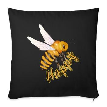 jaune Happy lettrage avec abeille dessinée à la main - Housse de coussin décorative 45 x 45 cm - noir - Devant