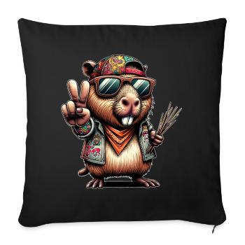 Capybara Peacezeichen - Sofakissenbezug 45 x 45 cm - Schwarz - Vorne