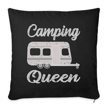 Camping en caravane - Housse de coussin décorative 45 x 45 cm - noir - Devant