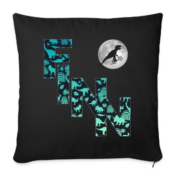 FINN - Schöner Jungen Name mit Dinosaurier - Sofakissenbezug 45 x 45 cm - Schwarz - Vorne