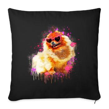 Pomeranian with sunglasses Pomeranian Spitz - Sofa pillowcase 17,3'' x 17,3'' (45 x 45 cm) - black - Front