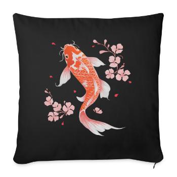Koi Poisson Carpe Japon Chine Poisson - Housse de coussin décorative 45 x 45 cm - noir - Devant