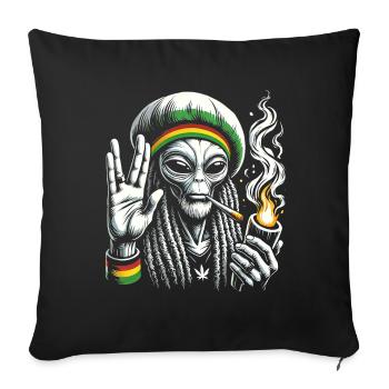 Rasta Alien – Chill und kosmische Vibes Design - Sofakissenbezug 45 x 45 cm - Schwarz - Vorne
