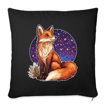 Renard et ciel étoilé - Housse de coussin décorative 45 x 45 cm - noir - Devant