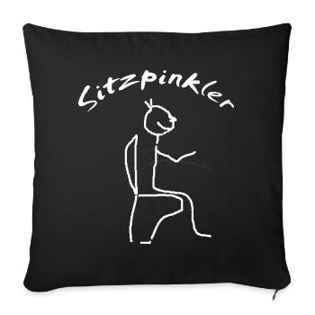 Sitzpinkler Mann auf Toilette Klo - Sofakissenbezug 45 x 45 cm - Schwarz - Vorne
