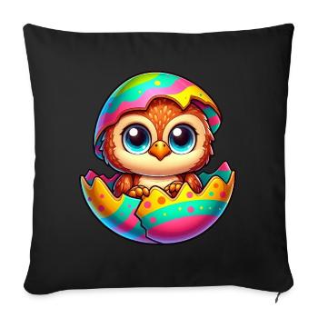 hibou mignon oeuf de Pâques dessin animé hatch coloré - Housse de coussin décorative 45 x 45 cm - noir - Devant