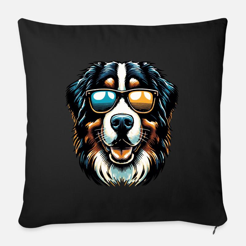 Bernese Mountain Dog with Sunglasses - Sofa pillowcase 17,3'' x 17,3'' (45 x 45 cm) - black