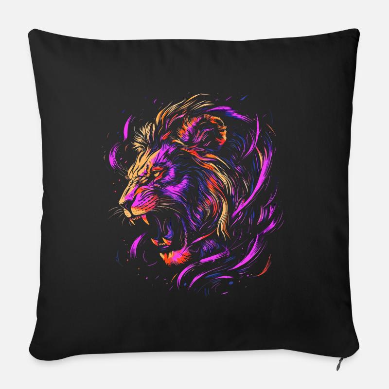 Löwe Bunt Löwenkopf Neon Farbenfroh Raubtier Kunst - Sofakissenbezug 45 x 45 cm - Schwarz