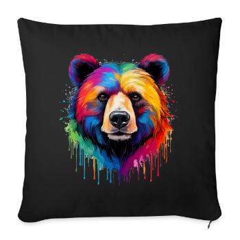 Ours aux couleurs de l’arc-en-ciel - Housse de coussin décorative 45 x 45 cm - noir - Devant