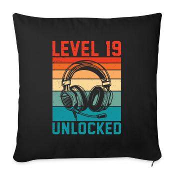 Level 19 Unlocked – 19th Anniversary Gamer Gift - Sofa pillowcase 17,3'' x 17,3'' (45 x 45 cm) - black - Front