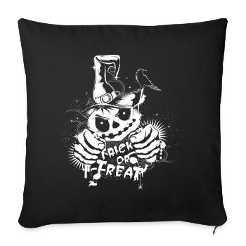 Citrouille effrayante avec chapeau de sorcière et Trick or Treat - Housse de coussin décorative 45 x 45 cm - noir - Devant