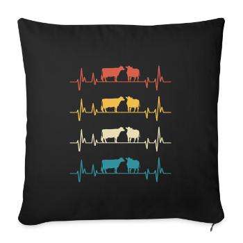 vaches retro battement de coeur cadeau vache - Housse de coussin décorative 45 x 45 cm - noir - Devant