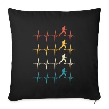Running Heartbeat Retro Gift for Running Lovers - Sofa pillowcase 17,3'' x 17,3'' (45 x 45 cm) - black - Front