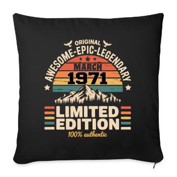 Millésime Anniversaire Mars 1971 March 1971 - Housse de coussin décorative 45 x 45 cm - noir - Devant