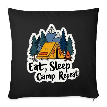 Camping Spruch Eat Sleep Camp Repeat Camper Outdoo - Sofa pillowcase 17,3'' x 17,3'' (45 x 45 cm) - black - Front