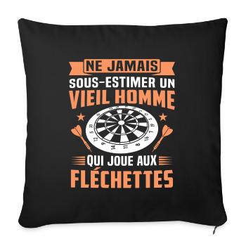 un vieil homme qui joue aux fléchettes - Housse de coussin décorative 45 x 45 cm - noir - Devant