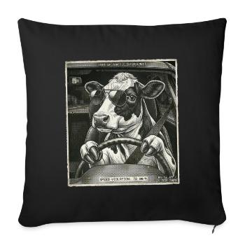 Dairy cow flashed driving a car - Sofa pillowcase 17,3'' x 17,3'' (45 x 45 cm) - black - Front