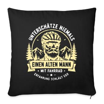 Alter Mann mit Fahrrad Emblem - Sofakissenbezug 45 x 45 cm - Schwarz - Vorne