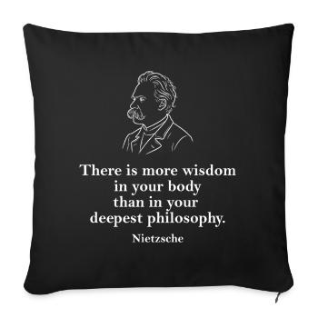 Friedrich Nietzsches Porträt mit Zitat - Sofakissenbezug 45 x 45 cm - Schwarz - Vorne
