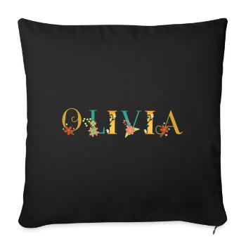 OLIVIA Name Art With Flowers Embroidered - Sofa pillowcase 17,3'' x 17,3'' (45 x 45 cm) - black - Front